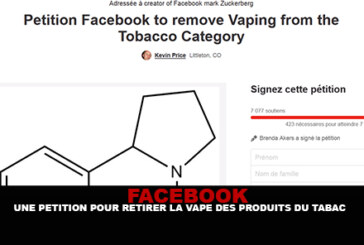 FACEBOOK : Une pétition pour retirer la vape des produits du tabac.