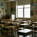 Salle de classe américaine avec affiches de prévention santé, illustrant les efforts de lutte contre le vapotage chez les jeunes