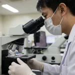 Chercheur analysant des tissus pulmonaires en laboratoire dans le cadre d'une étude sur les effets de la vape sur le risque de cancer