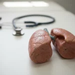 Modèle anatomique de poumon humain sur fond médical, illustrant les risques du vapotage pour les ex-fumeurs