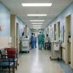 Couloir d'unité de soins intensifs pédiatriques aux États-Unis, illustrant l'alerte des médecins sur les vapes aromatisées