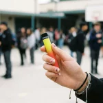Adolescent tenant une puff cigarette électronique jetable, risque de dépendance à la nicotine chez les mineurs
