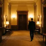 Lobbyiste en costume dans un couloir de bâtiment gouvernemental américain, illustration du lobbying dans l'industrie de la vape
