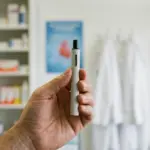Cigarette électronique tenue par un adulte dans un contexte médical, sevrage tabagique et réduction des risques
