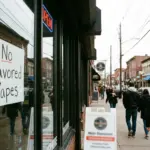 Devanture d'un commerce américain affichant une interdiction des vapes aromatisées à Westchester, New York
